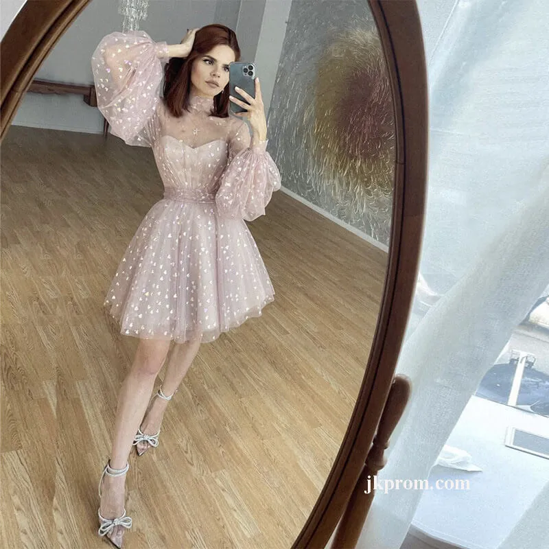 Elegant Long Sleeve Short Prom Dresses,Women Wear Cocktail Short Party