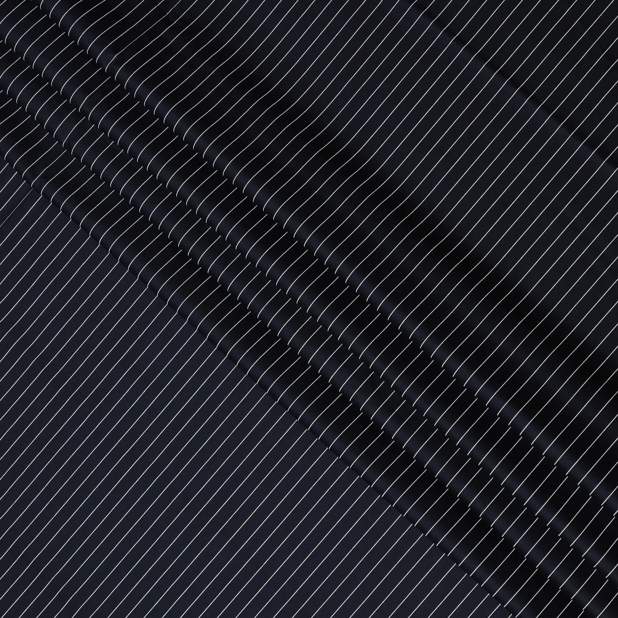 Elegant Navy Blue Cotton Shirting Fabric with Thin White Stripes, Satin Finish, 150 cm Wide-D19187