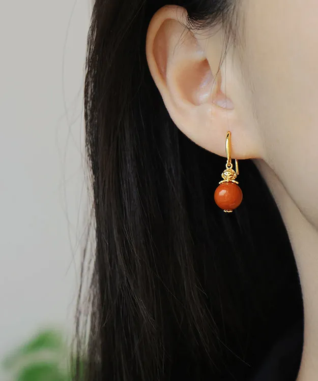 Elegant Orange Sterling Silver Overgild Zircon Beeswax Drop Earrings