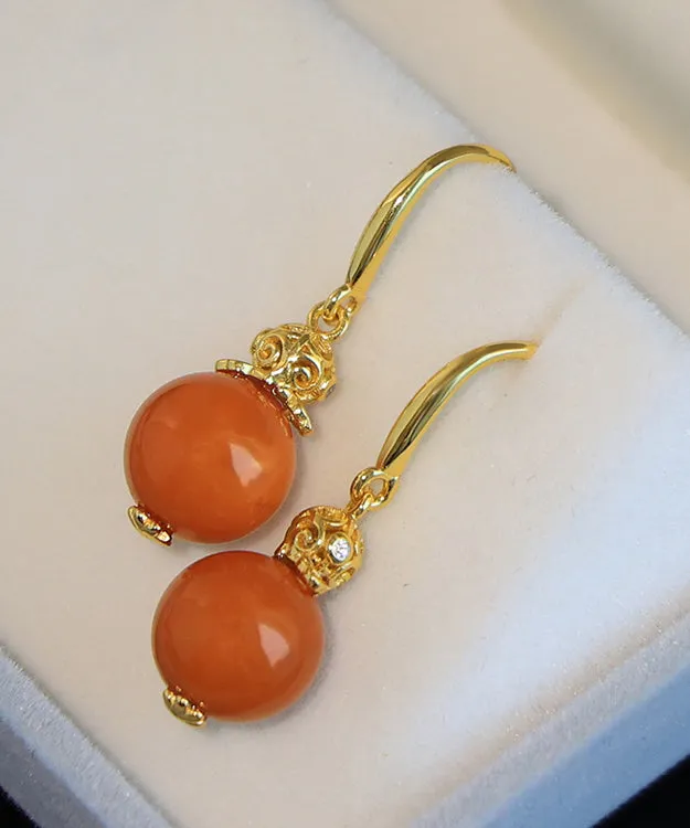 Elegant Orange Sterling Silver Overgild Zircon Beeswax Drop Earrings