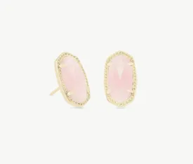 Ellie Gold Stud Earrings in Rose Quartz