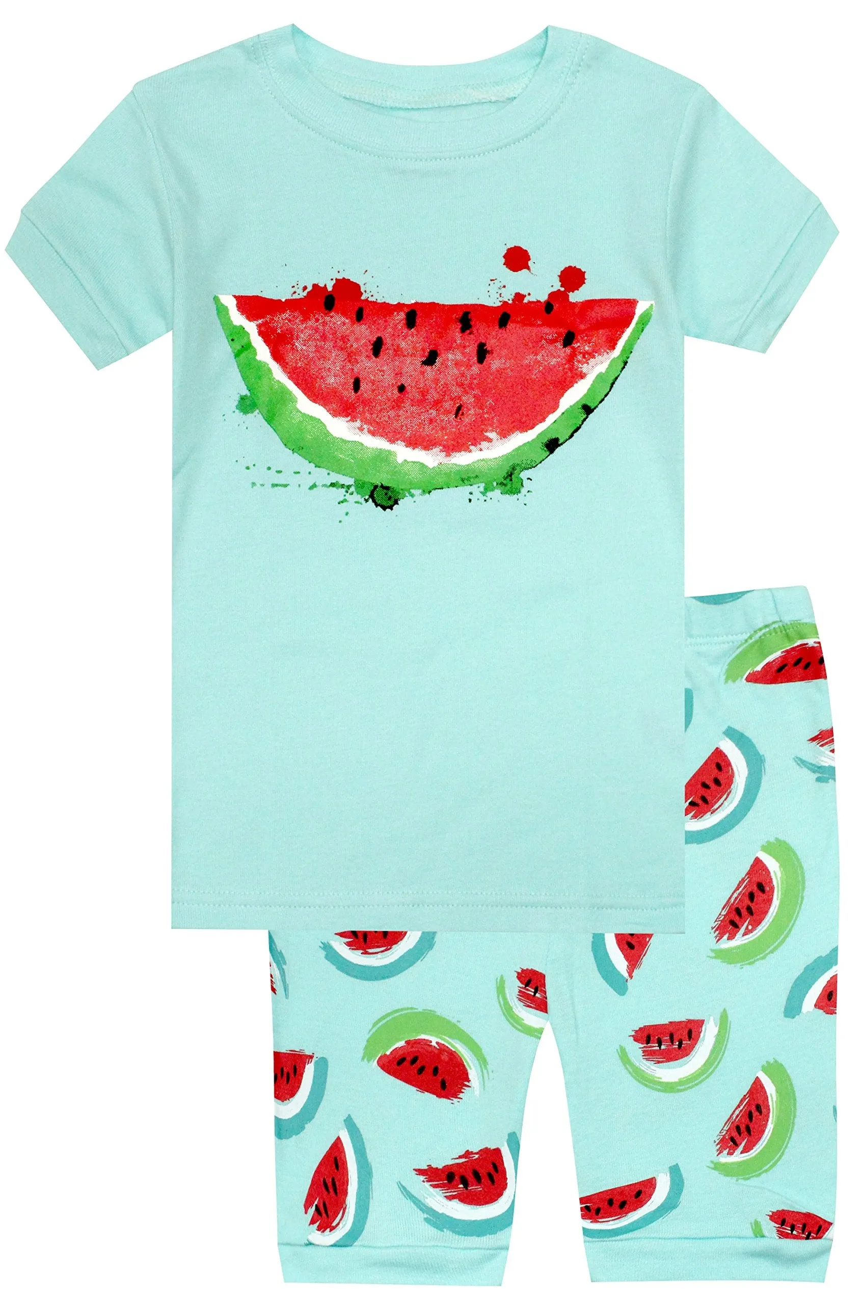 Elowel Girls Shorts Watermelon 2 Piece Pajamas Set 100% Cotton (Size Toddler-10Y)