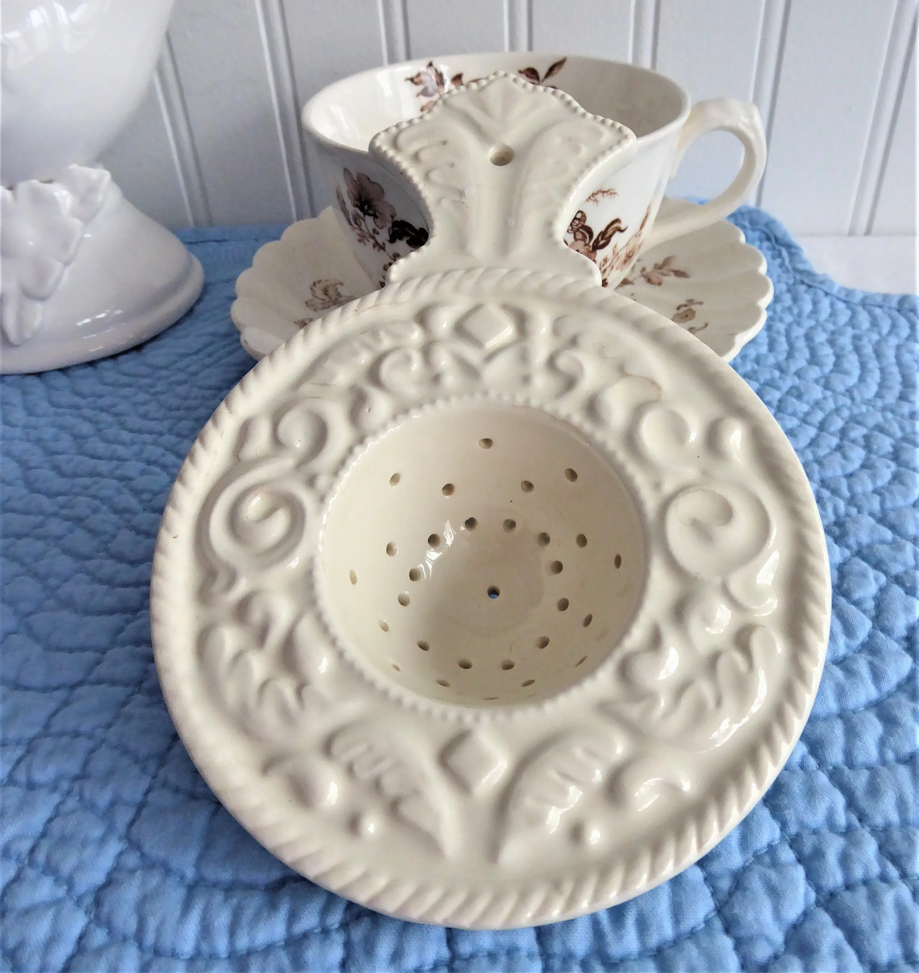 Embossed Cream Ware Tea Strainer Over The Cup 1970s Strain Tea Leaves