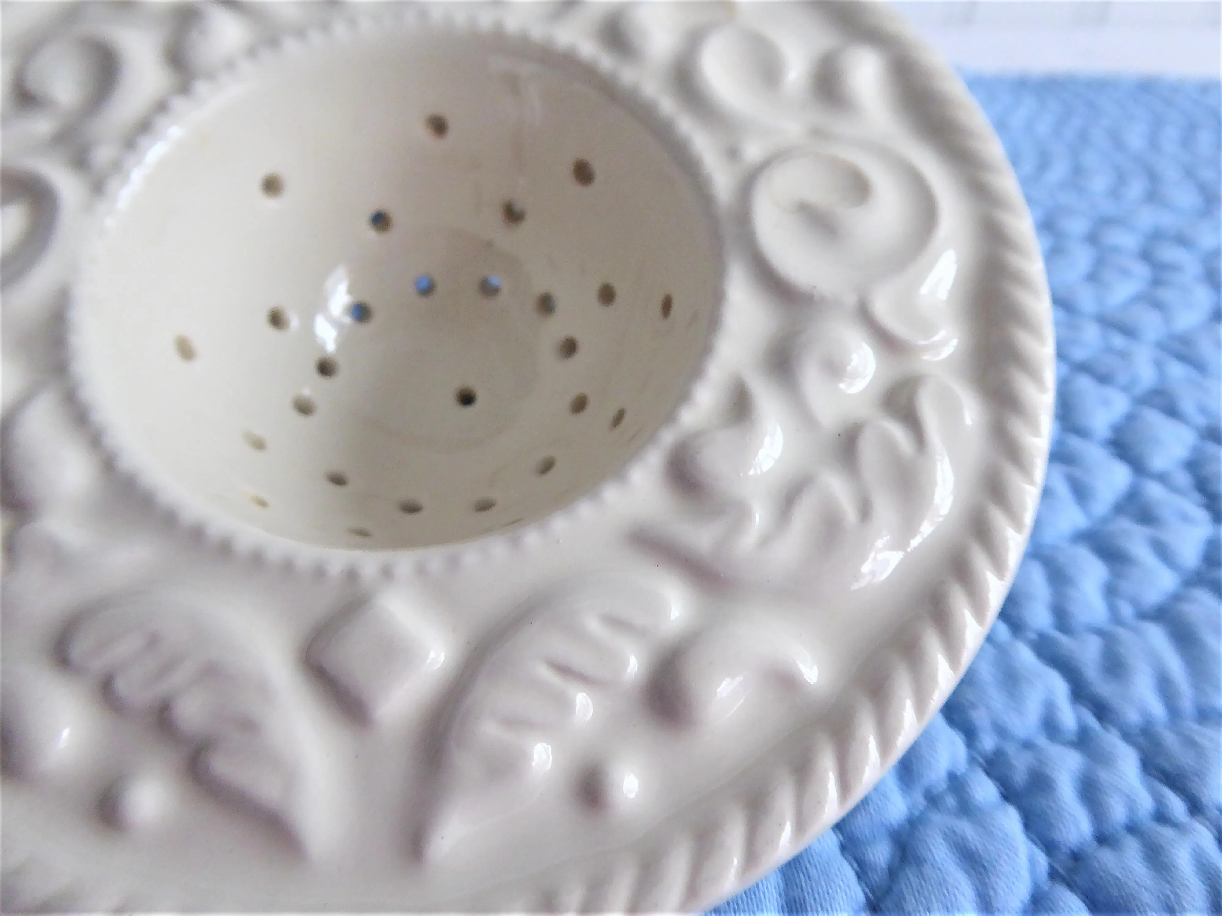 Embossed Cream Ware Tea Strainer Over The Cup 1970s Strain Tea Leaves