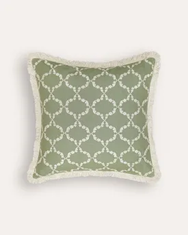 Embroidered Linen Cushion - Green