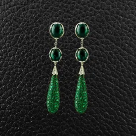 Emerald & Diamond Dangle Estate Earrings