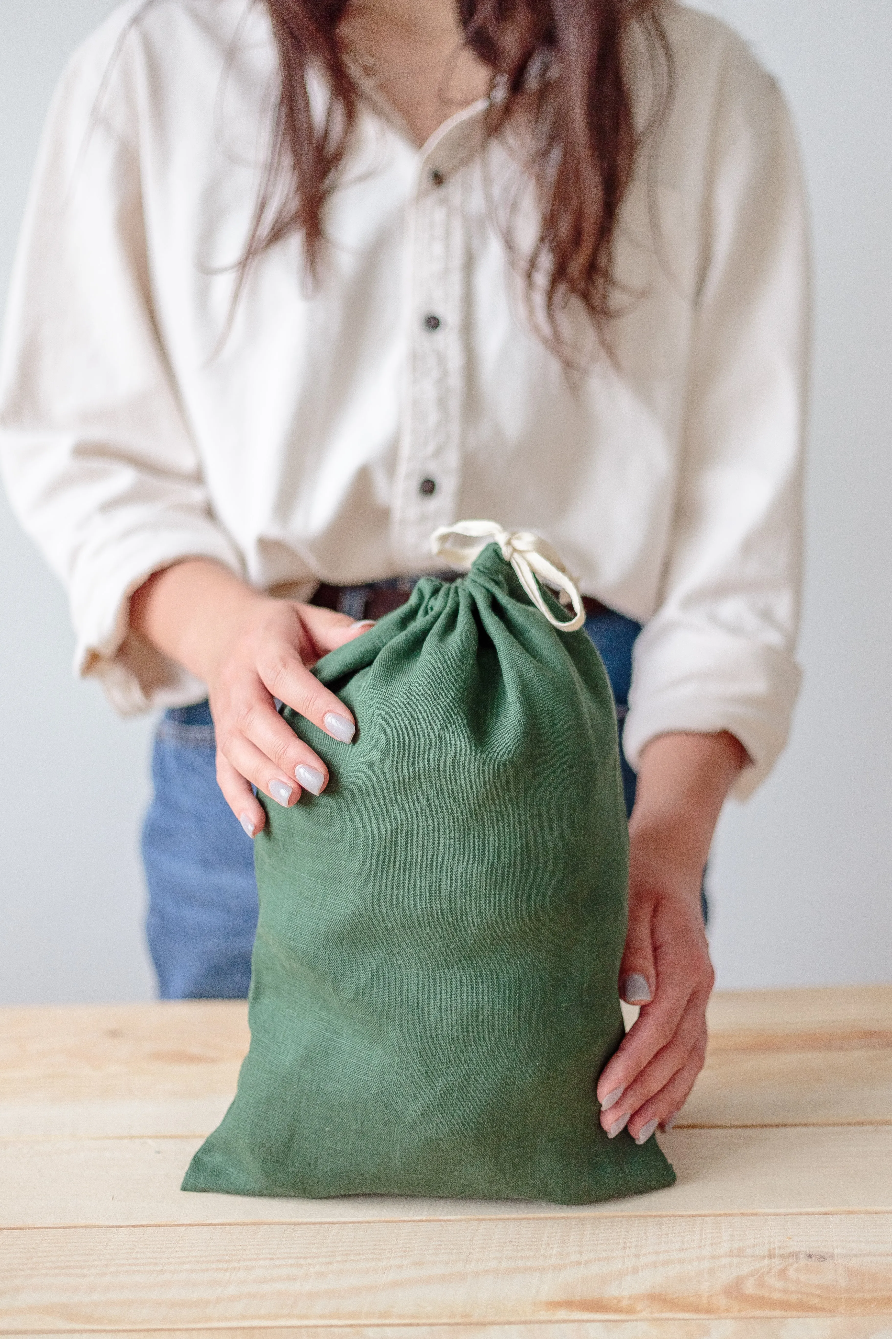 Emerald Green Linen Storage Bag