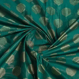 Emerald Green With Golden Geometricla Brocade Fabric