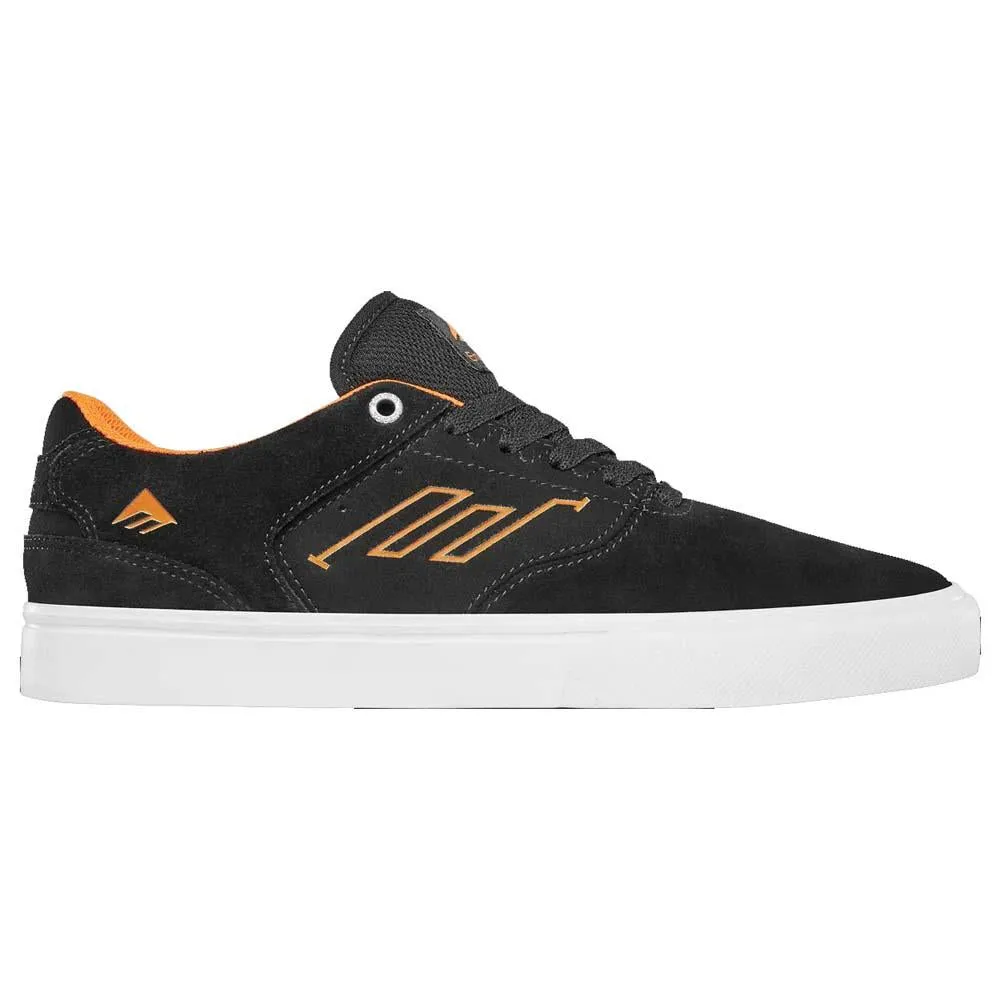 Emerica The Low Vulc Jordan Powell Black White Orange Suede Skate Shoes