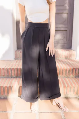 Emma High Waist Pleated Wide Leg Pants Black