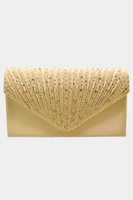 Envelope Bling Evening Clutch Bag - Black, Fuchsia, Gold, Purple, Red or Silver