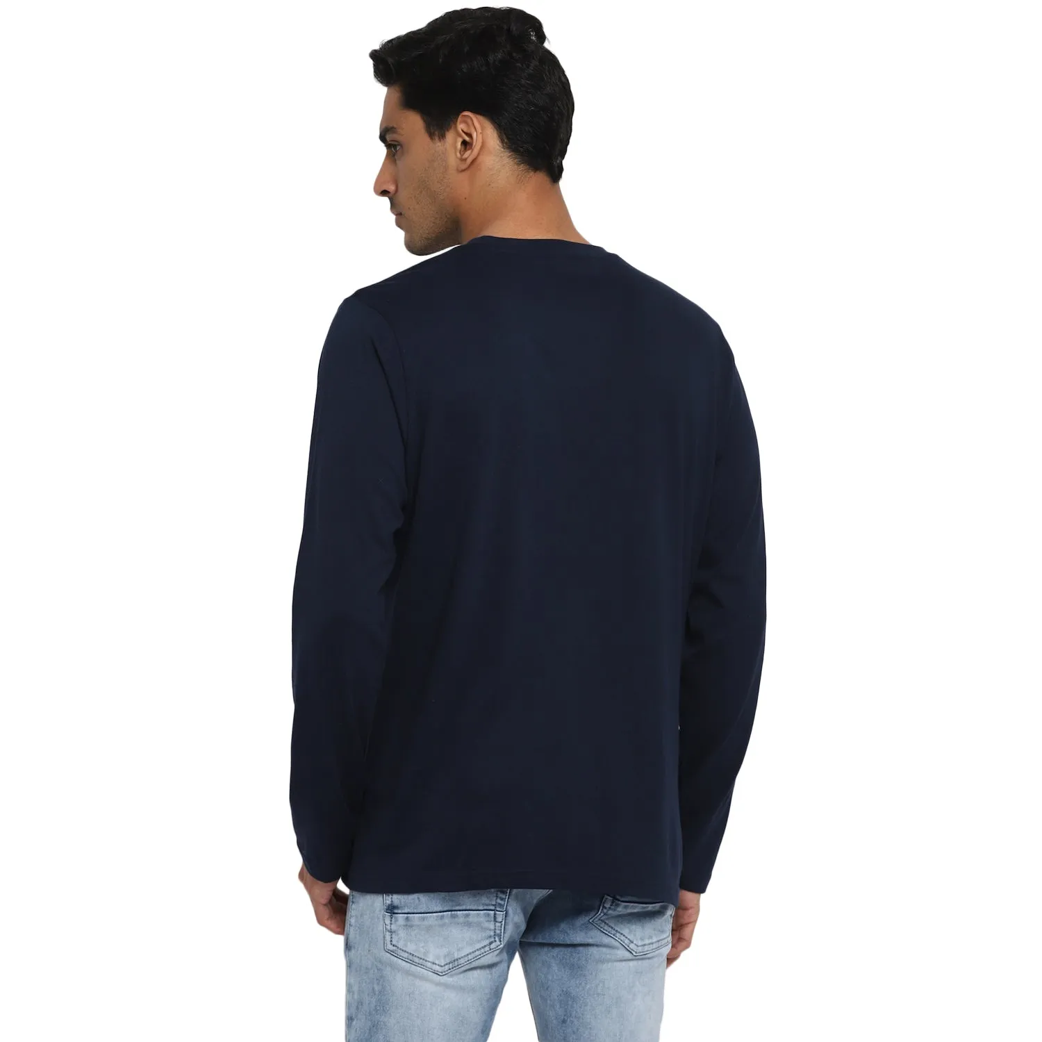 Essentials Navy Solid Round Neck T-Shirt