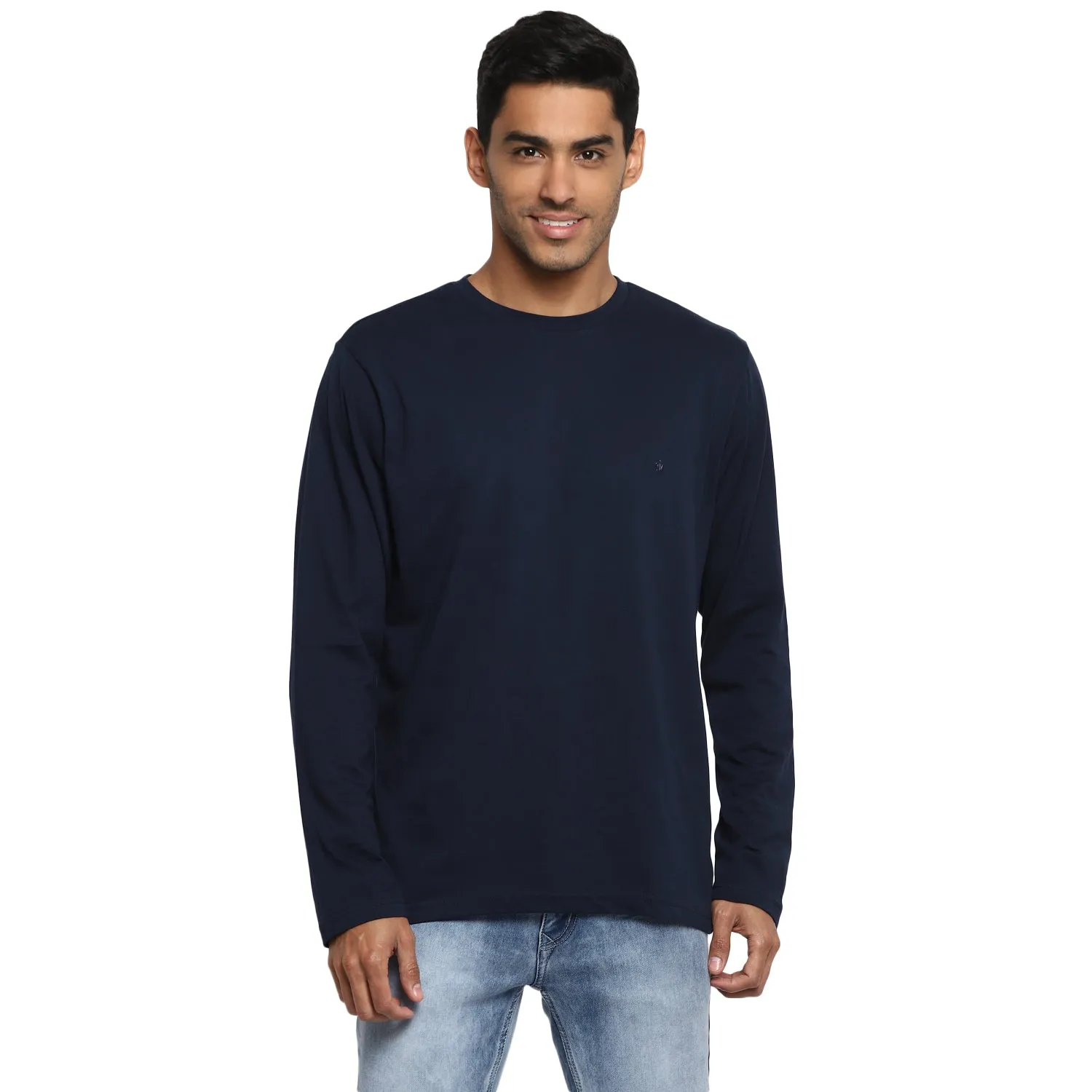 Essentials Navy Solid Round Neck T-Shirt