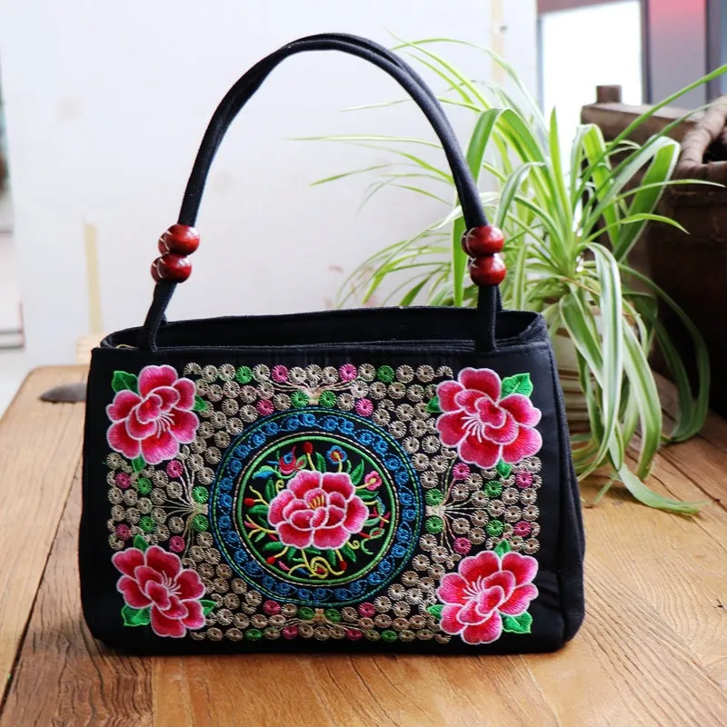 Ethnic Style Bag with Double-sided Embroidery and Canvas Small Bag for Women's Double-layer Handbag Casual Trend Retro