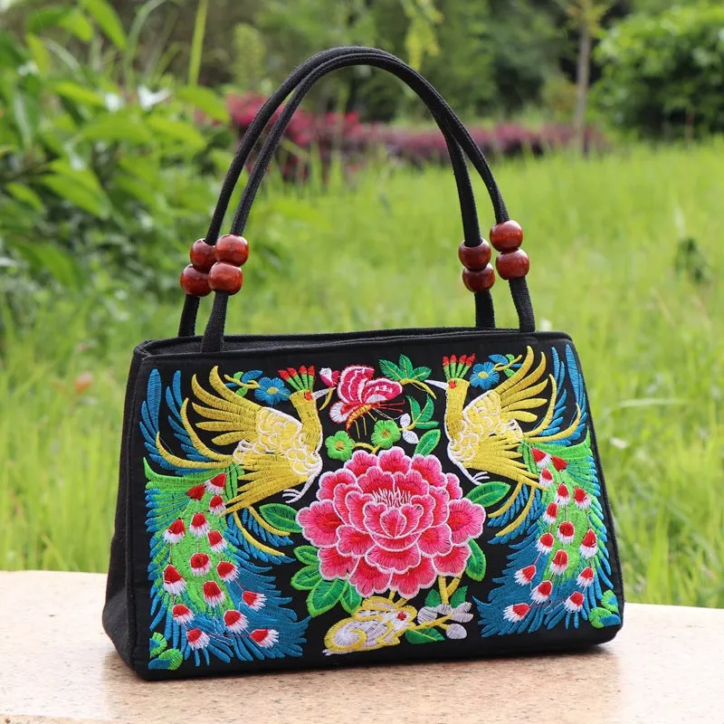 Ethnic Style Bag with Double-sided Embroidery and Canvas Small Bag for Women's Double-layer Handbag Casual Trend Retro