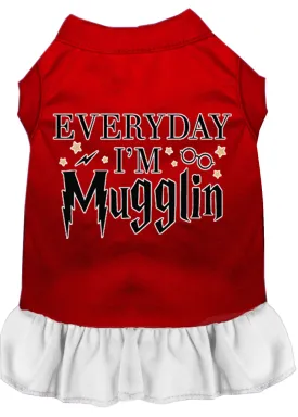 Everyday I'm Mugglin Screen Print Dog Dress Red With White Xs (8)