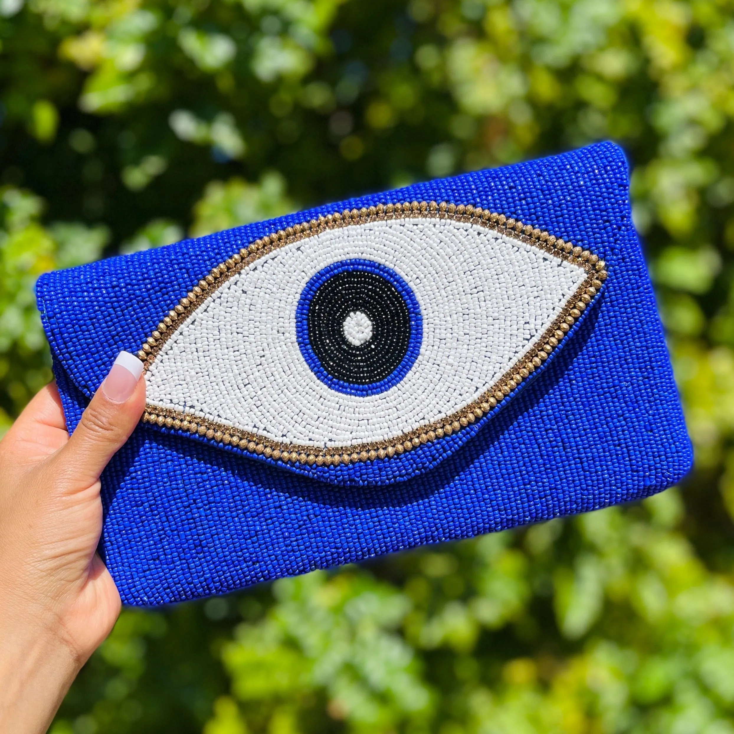 Evil Eye Beaded Clutch Purse (Royal Blue)