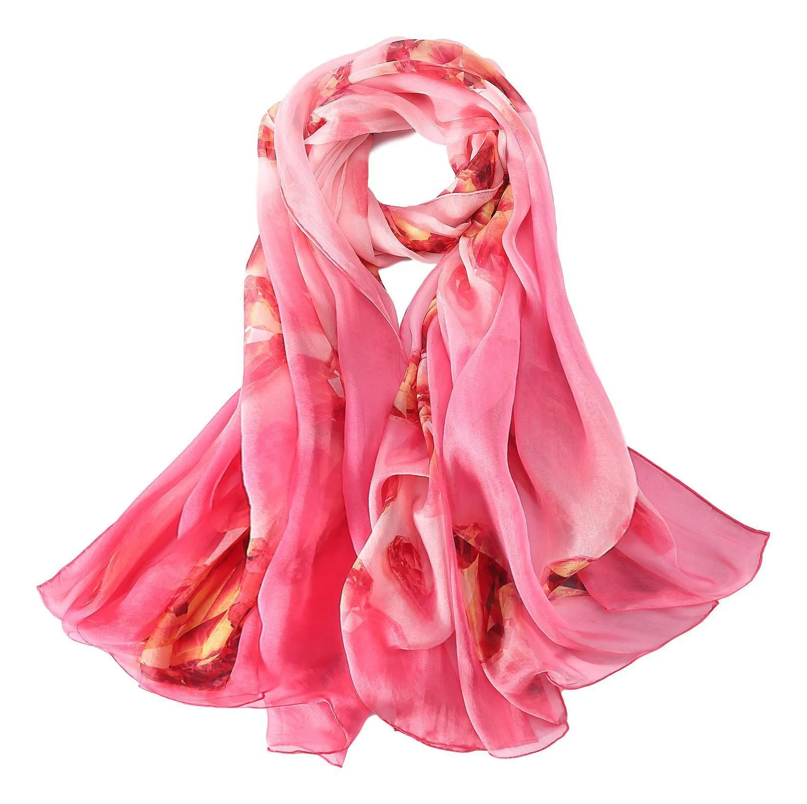 Extra Wide High Quality Silk Chiffon Scarf Pink Theme Heart Print SCH514