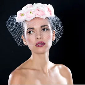 F00266- Pink and cream flower wedding fascinator