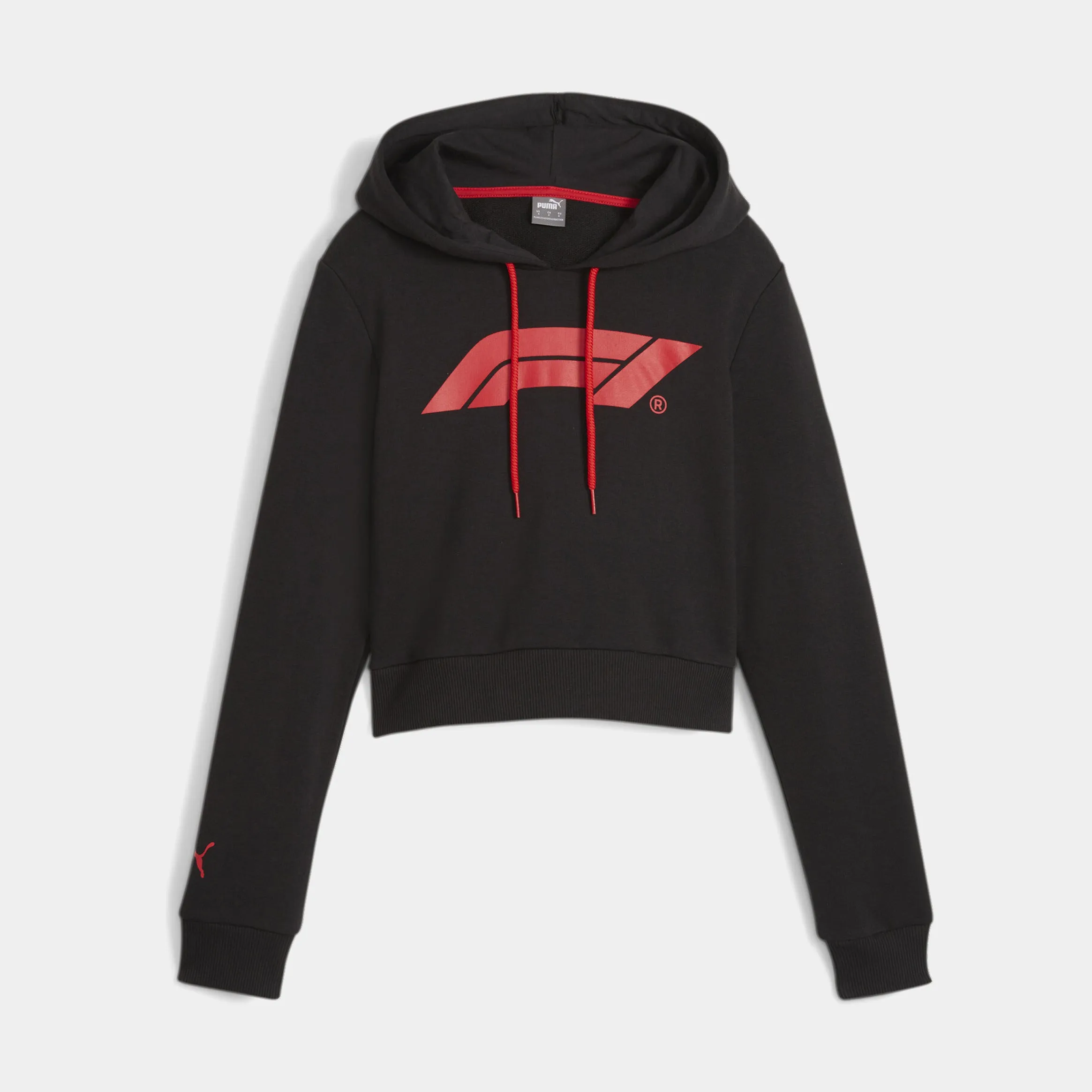 F1 Motorsport Cropped Pullover Womens Hoodie (Black/Red)