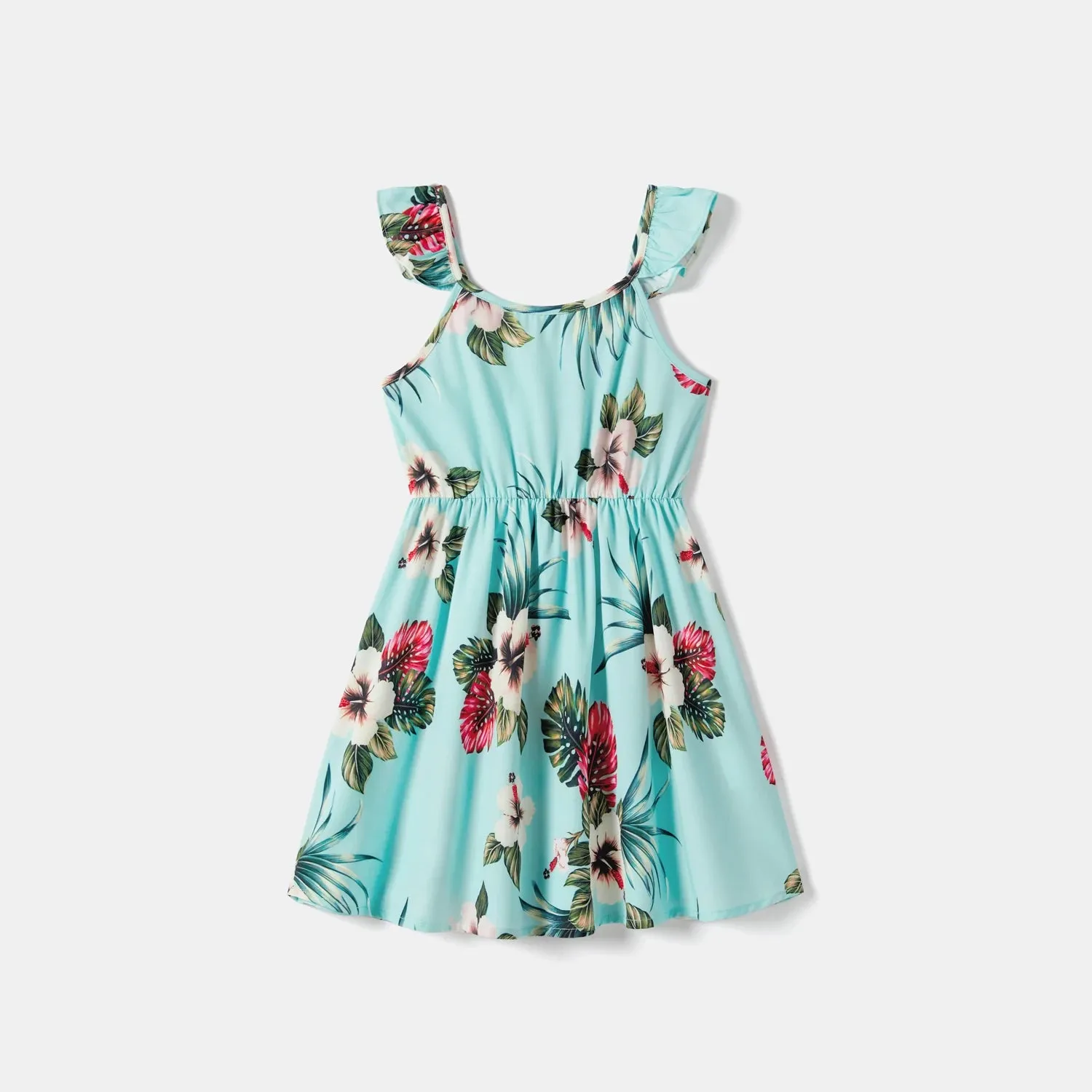 Family Matching All over Floral Print Cami Dresses and Short-sleeve Shirts/Tops Sets