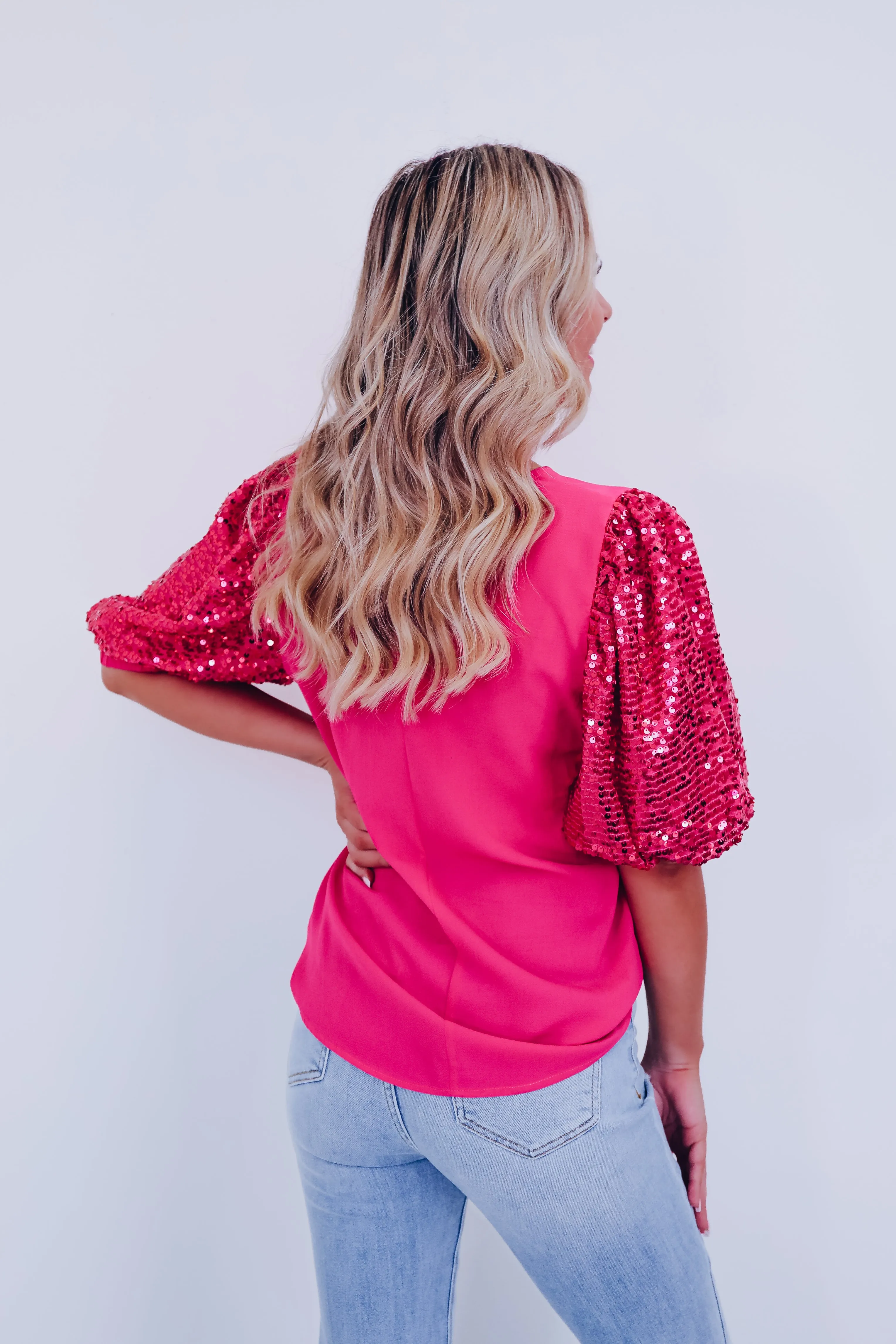 Fancy Affair Sequin Sleeve Top - Pink