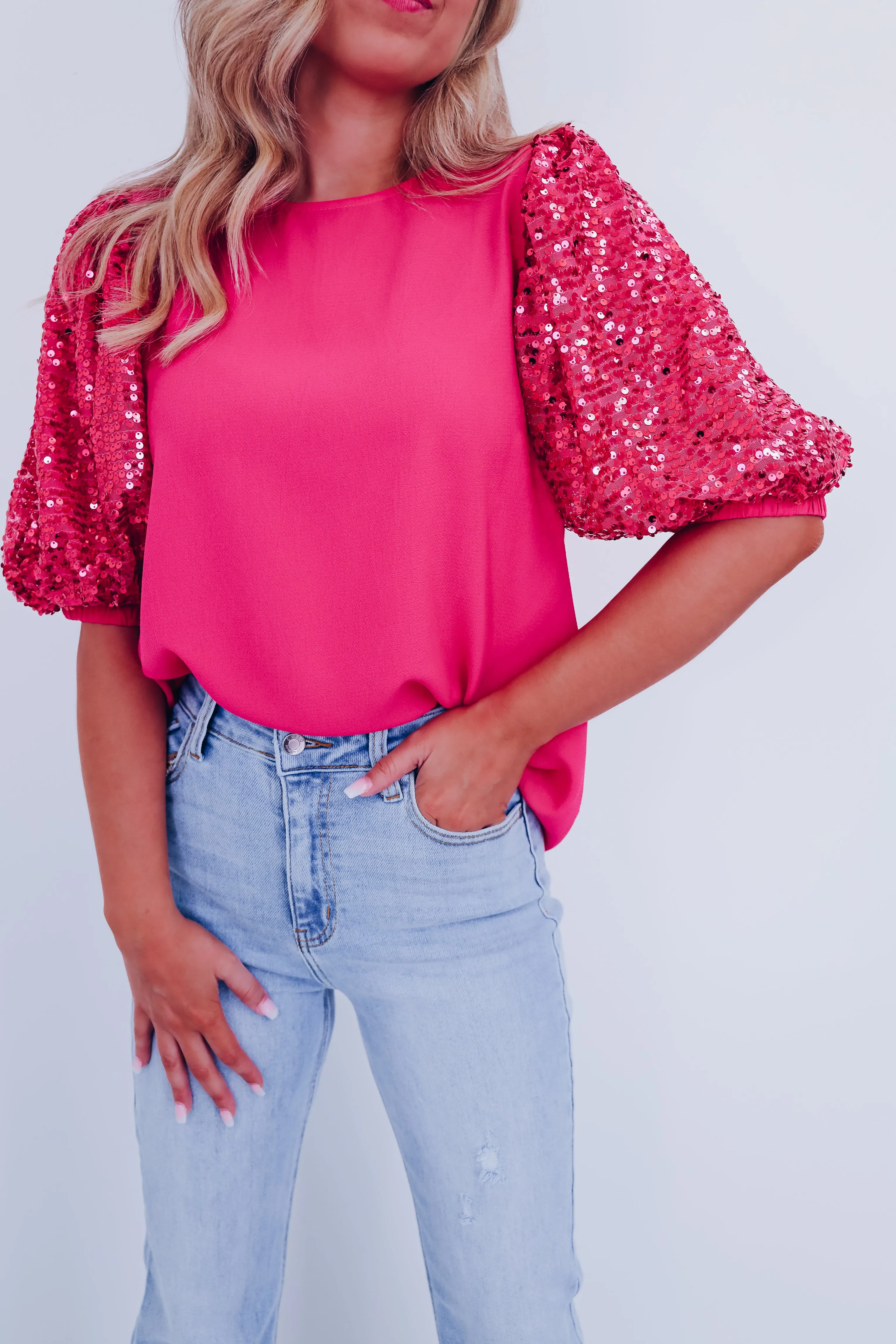 Fancy Affair Sequin Sleeve Top - Pink