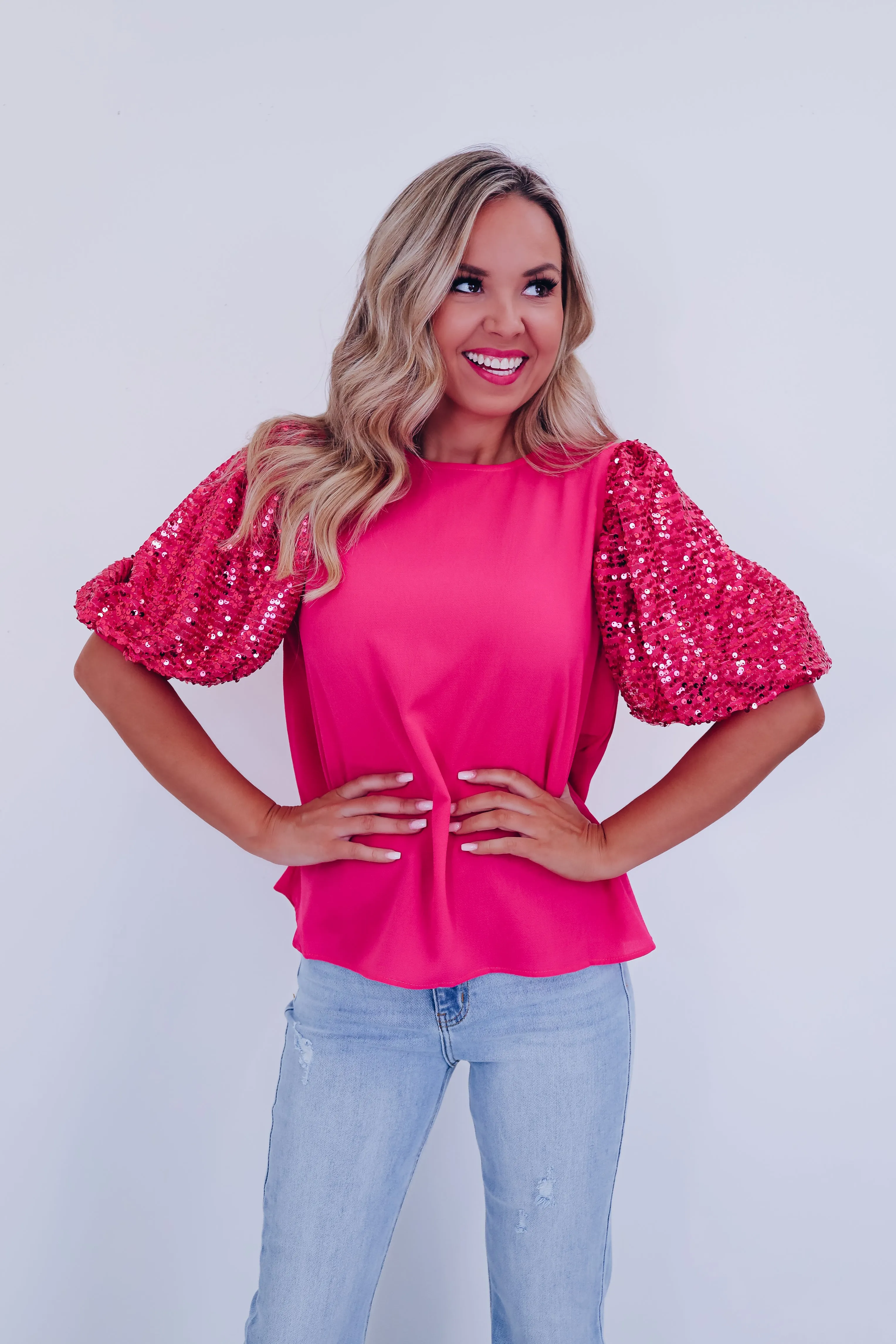 Fancy Affair Sequin Sleeve Top - Pink