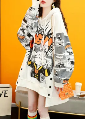 Fashion White Print Graphic Winter Sweatshirts Top