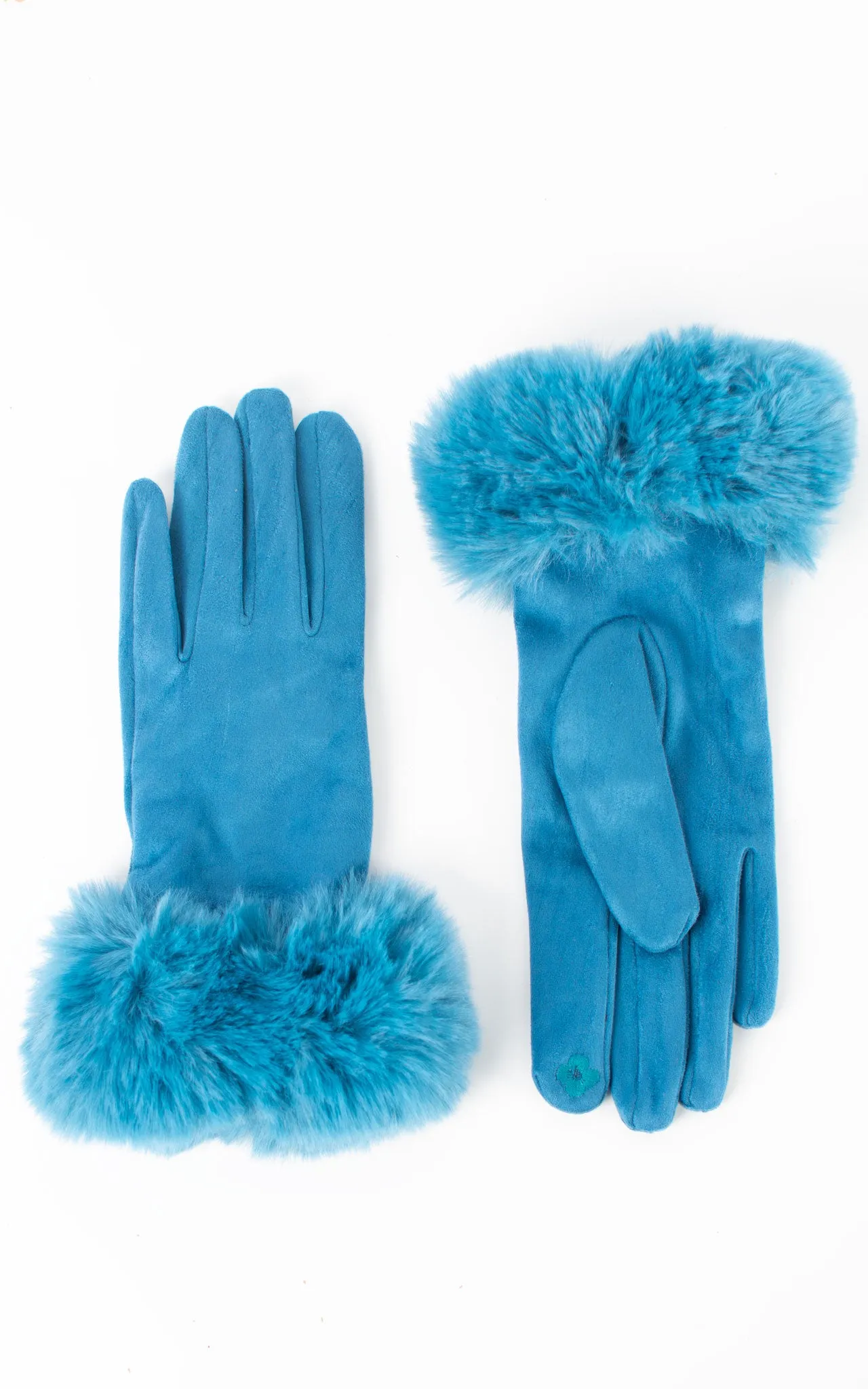 Faux Fur Gloves | Teal