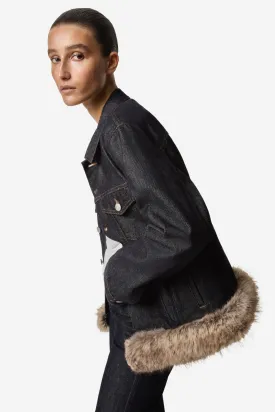 Faux Fur Hem Denim Jacket