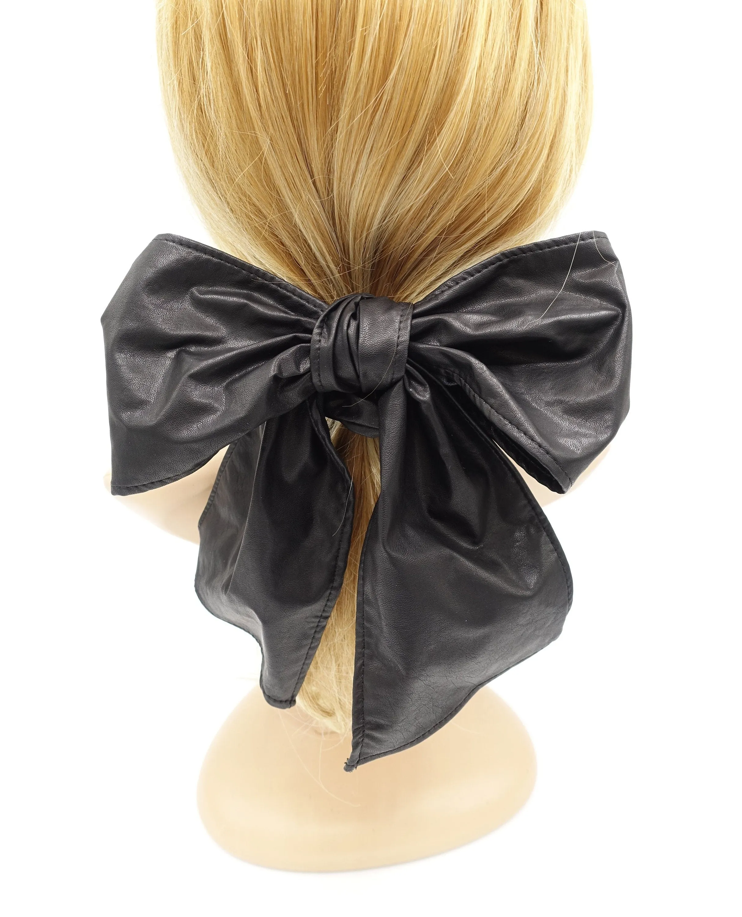 faux leather bow knot scrunchies stylish tail bow hair tie accessory for women