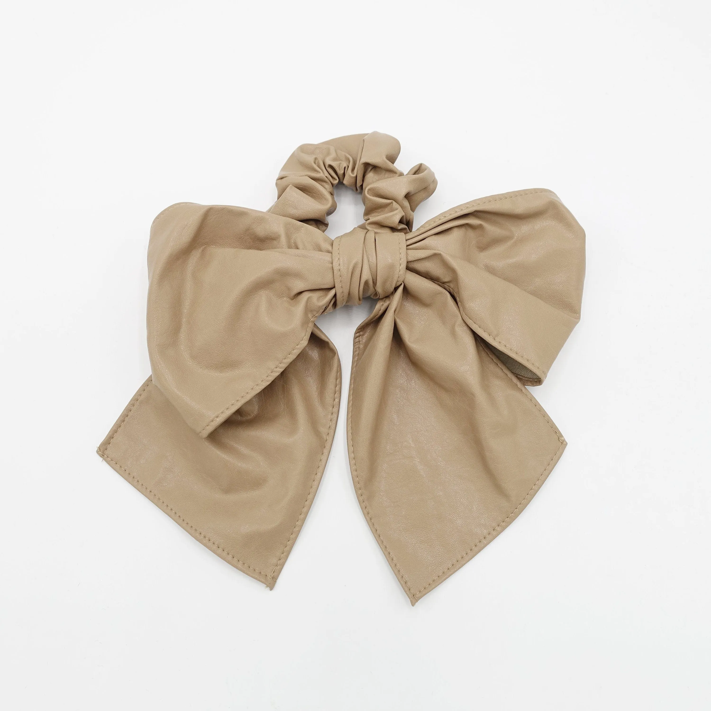 faux leather bow knot scrunchies stylish tail bow hair tie accessory for women