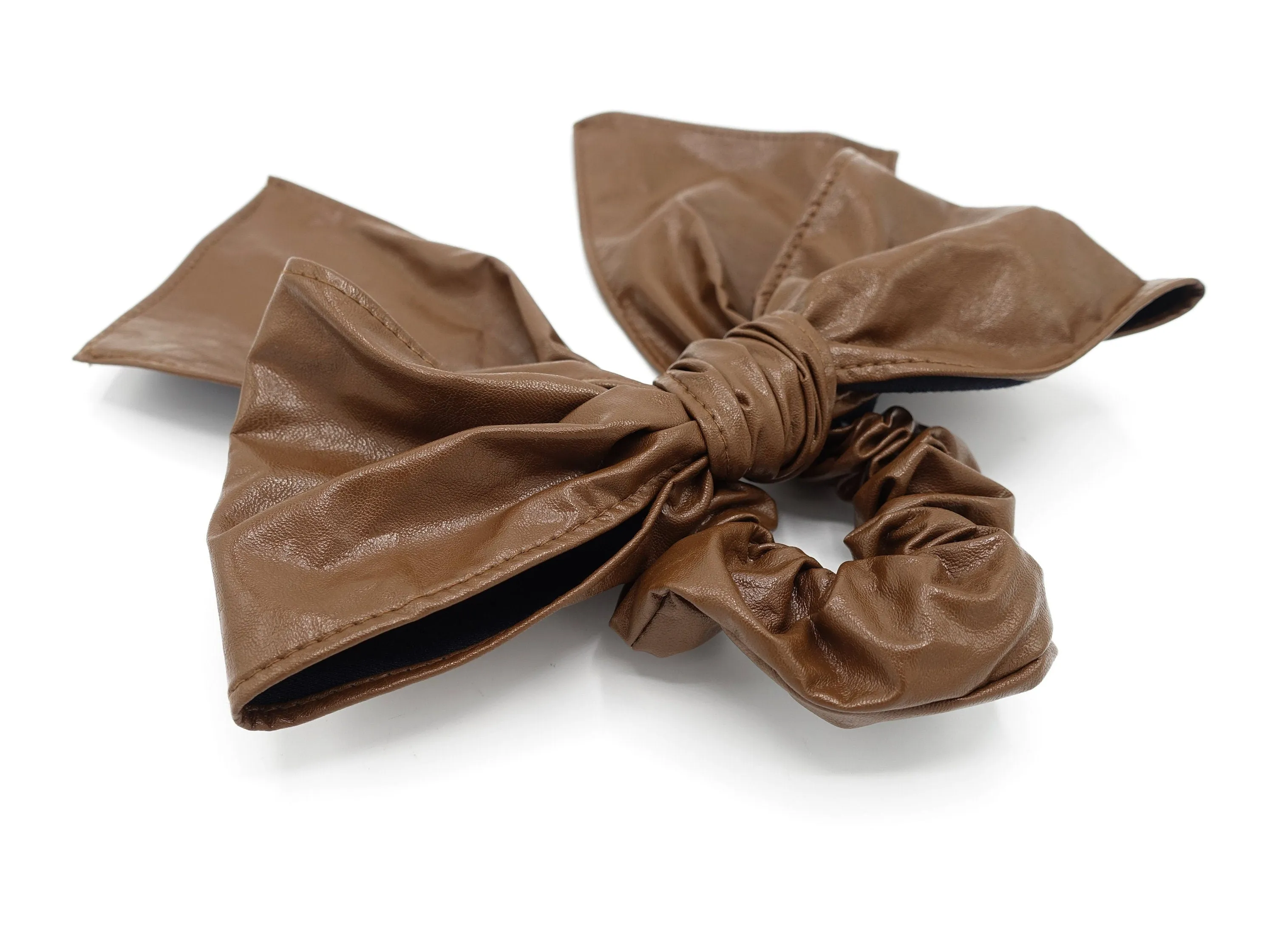 faux leather bow knot scrunchies stylish tail bow hair tie accessory for women