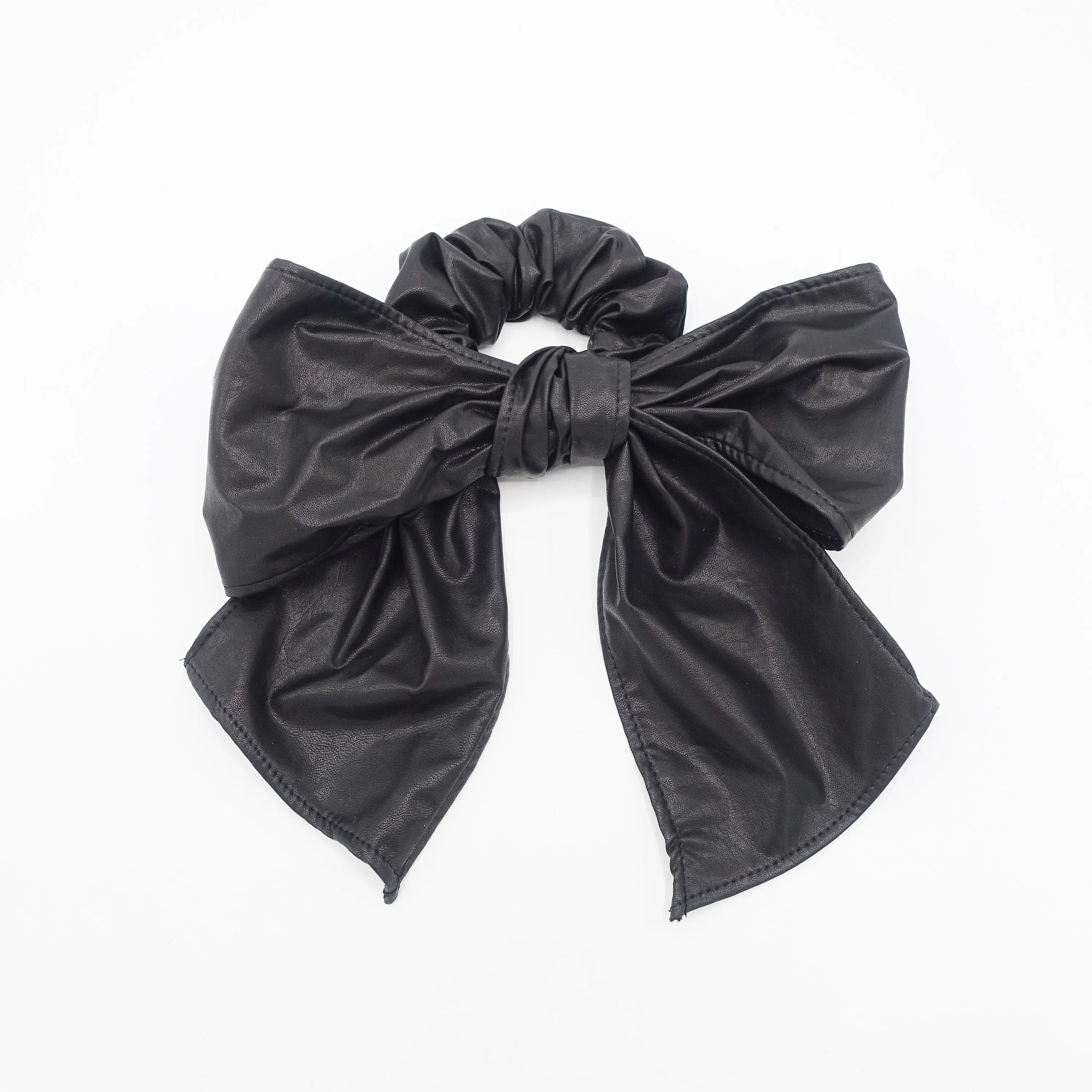 faux leather bow knot scrunchies stylish tail bow hair tie accessory for women