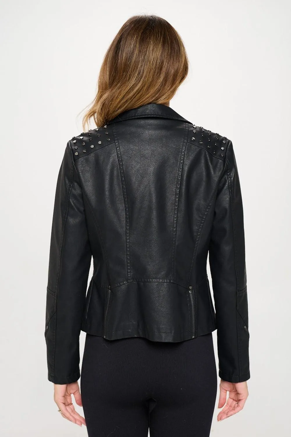 Faux Vegan Leather Jacket Coalition LA Studded Classic Moto