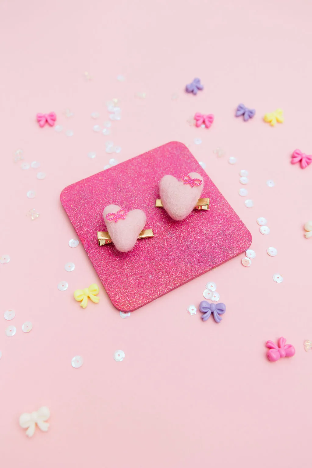 Felt Bow Hearts Pigtail Clip Set