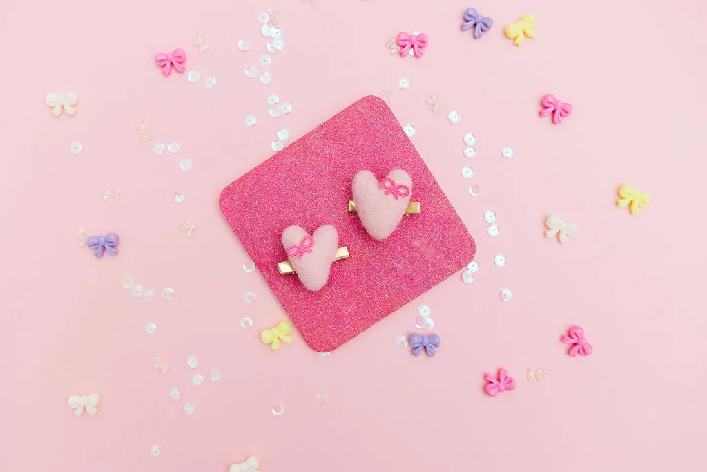 Felt Bow Hearts Pigtail Clip Set