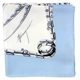 Ferragamo Scarf Blue Fish Design - Twill Silk Foulard - 2024 Collection SALE