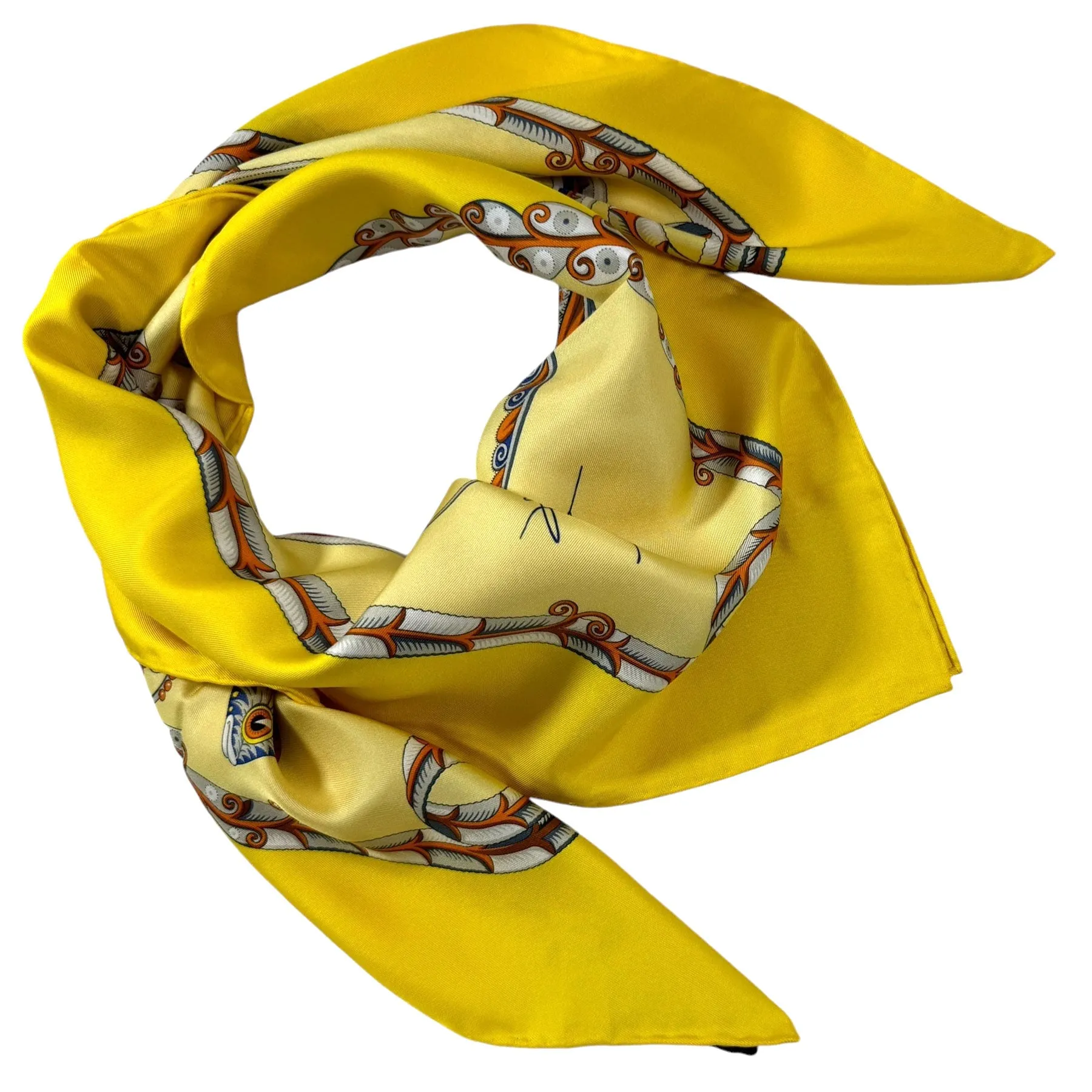 Ferragamo Scarf Yellow Fish Design - Twill Silk Foulard - New 2024 Collection - SALE