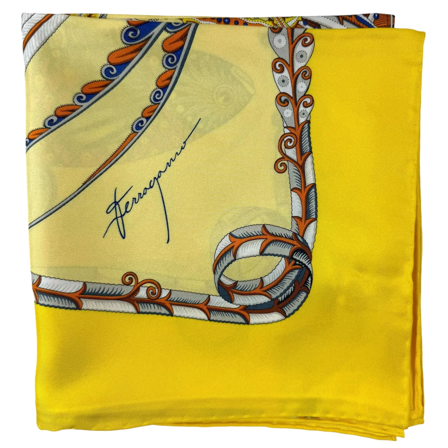 Ferragamo Scarf Yellow Fish Design - Twill Silk Foulard - New 2024 Collection - SALE