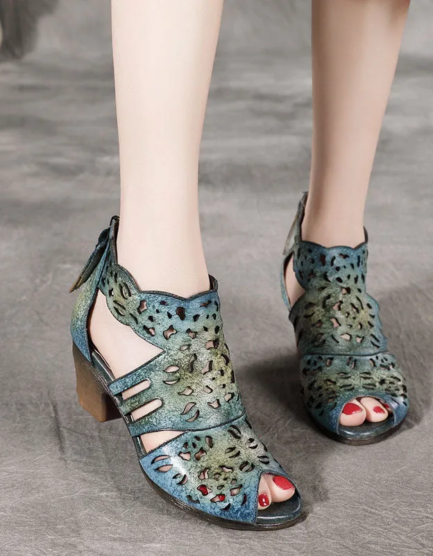 Fish Toes Ethnic Style Elegant Chunky Heels Sandals