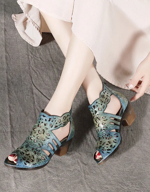 Fish Toes Ethnic Style Elegant Chunky Heels Sandals