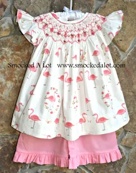 Flamingo Smocked Coral Shorts Set