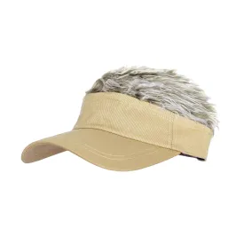 Flare Hair Sun Visor Cap with Fake Hair Wig Novelty KR1588