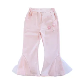 Floral Applique Trumpet Pants - Pink