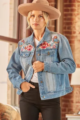 Floral Embroidered Denim Jacket