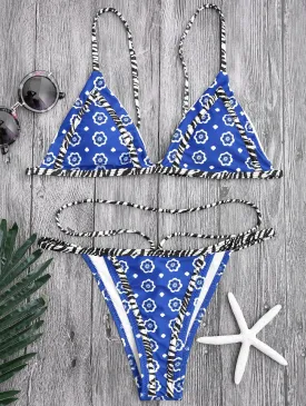 Floral Print Tanga String Bikini Set