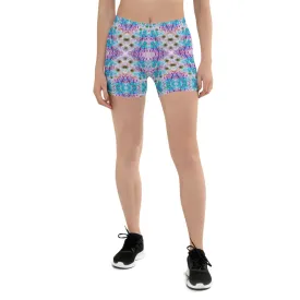 Floral Print Women's Shorts, Blue Purple Flower Print Gym Short Tights-Made in USA/EU/MX