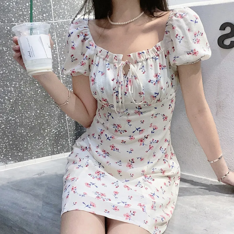 Floral Puff Sleeve Ruffle Summer Dress SD01782